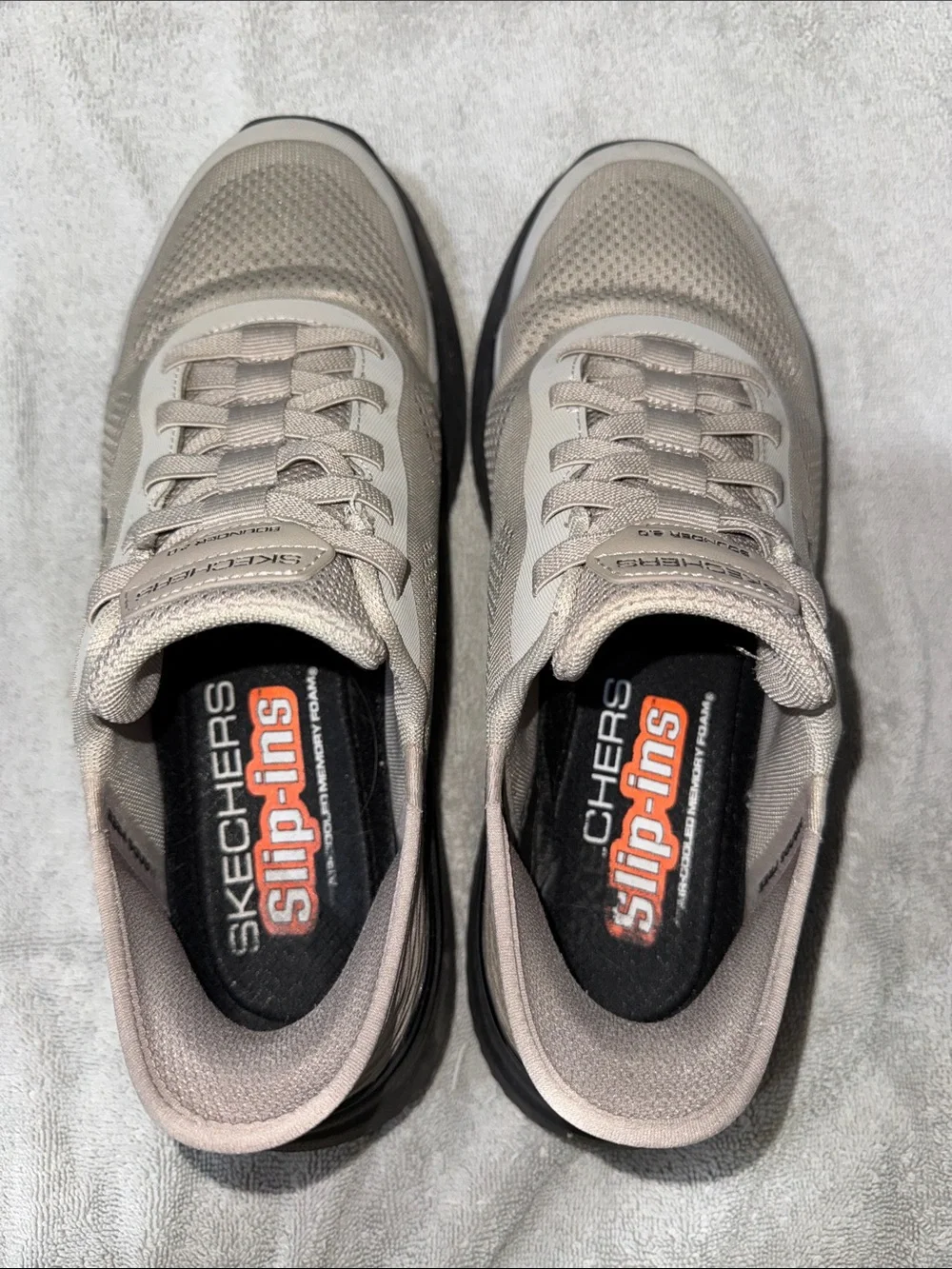 Skechers Men's Taupe Mesh Sneakers with Black Sole